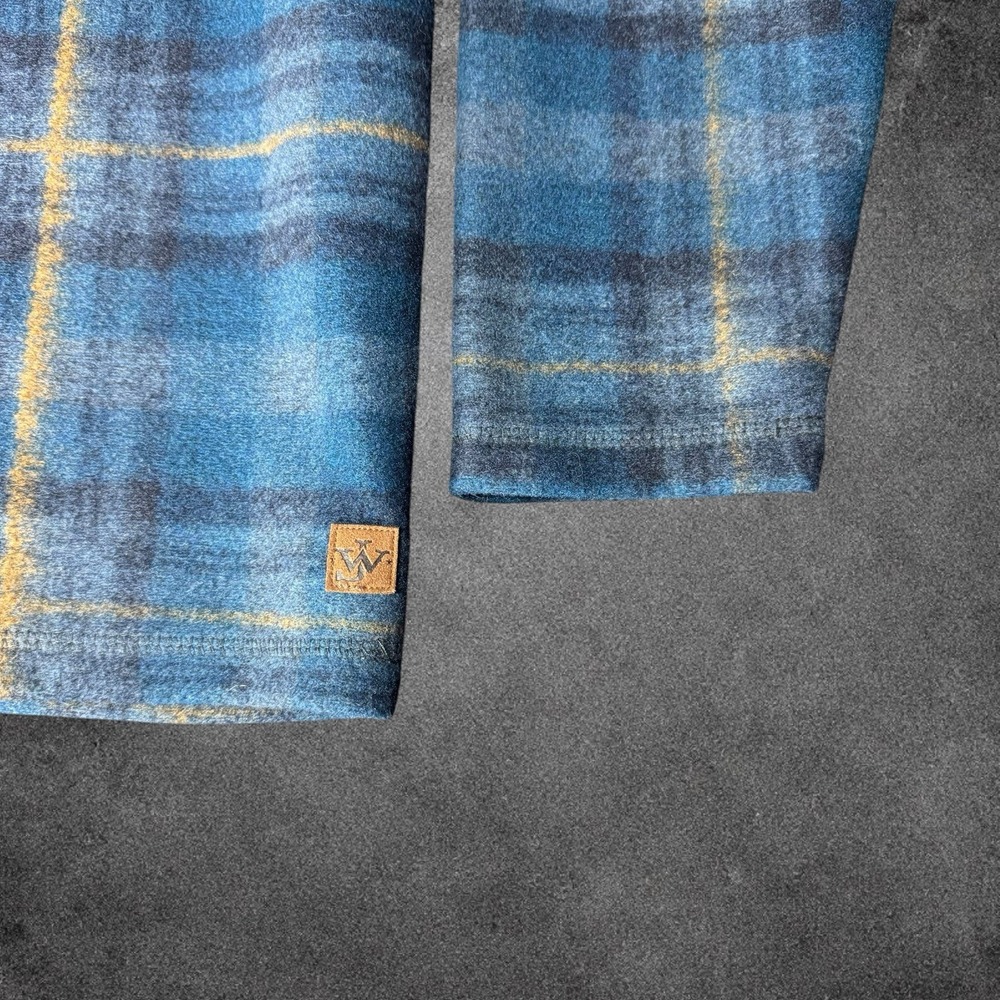 John Wayne Sweater Mens Large Blue Plaid Fleece Mock Neck Western Pullover - Picture 3 of 8